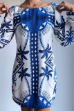 Casual Vacation Geometric Print Zipper U Neck Printed Dress Dresses
