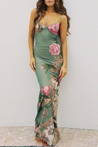 Sexy Vacation Floral Patchwork V Neck Printed Dress Dresses