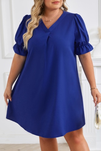 Casual Solid Basic V Neck Short Sleeve Dress Plus Size Dresses