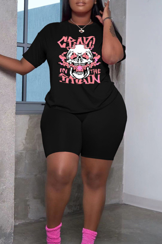 Casual Print Patchwork O Neck Short Sleeve Two Pieces