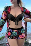 Casual Print Basic Swimsuit Three Piece Set (With Paddings)