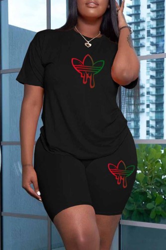 Casual Street Print Patchwork O Neck Short Sleeve Two Pieces