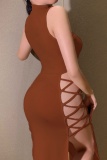 Sexy Casual Solid Slit Turtleneck Long Dress Dresses