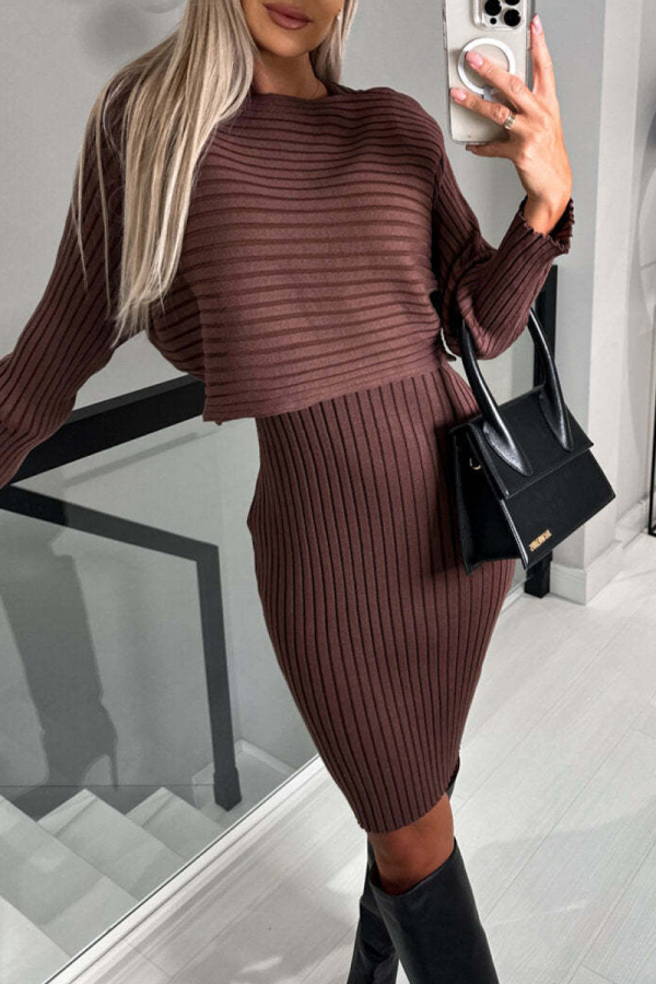Sexy Solid O Neck Long Sleeve Two Pieces