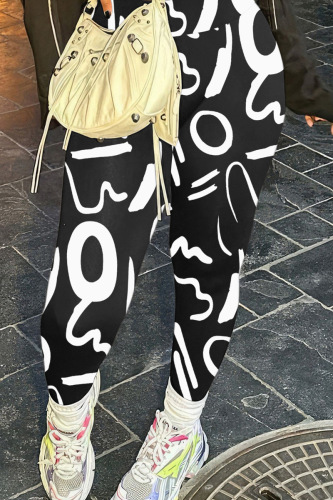 Casual Print Basic Skinny High Waist Pencil Full Print Trousers