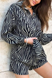 Casual Vintage Animal Print Print Buttons Turndown Collar Long Sleeve Two Pieces