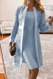 Elegant Solid Lace Hollowed Out Long Sleeve Two Pieces