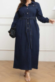 Casual Solid Patchwork Turndown Collar Long Dress Plus Size Dresses