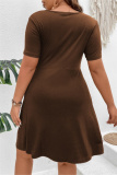 Casual Solid Basic V Neck Short Sleeve Dress Plus Size Dresses