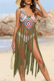 Sexy Patchwork Tassel Hollowed Out Backless Swimwears Cover Up