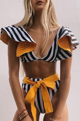 Sportswear Striped Bandage Patchwork Contrast Swimwears Sportswear Striped Bandage Patchwork Contrast Swimwears