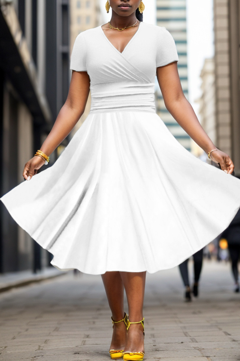 Casual Simplicity Solid Patchwork V Neck Short Sleeve Dress