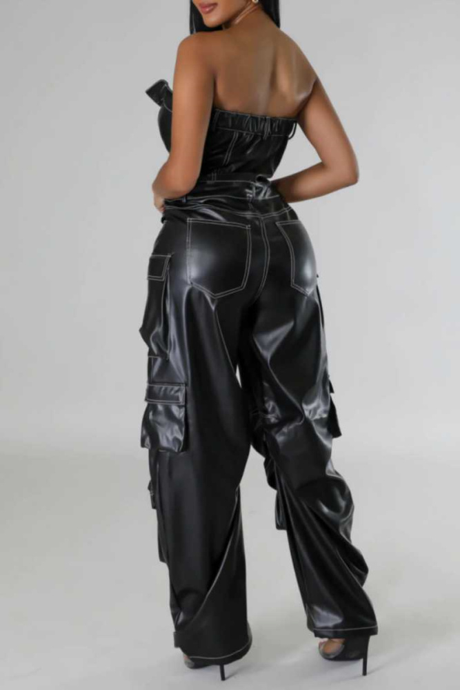 Sexy Solid Backless Strapless Skinny Jumpsuits