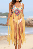 Sexy Patchwork Tassel Hollowed Out Backless Swimwears Cover Up