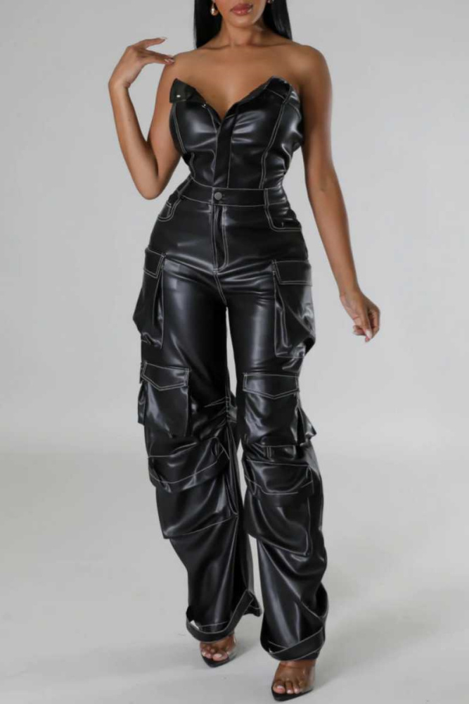 Sexy Solid Backless Strapless Skinny Jumpsuits