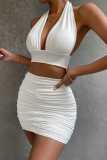Sexy Casual Solid Bandage Backless Fold Halter Sleeveless Two Pieces