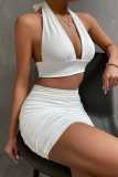 Sexy Casual Solid Bandage Backless Fold Halter Sleeveless Two Pieces