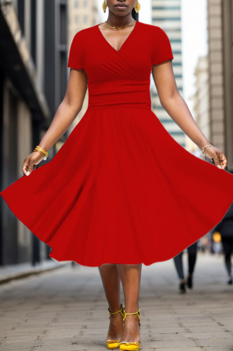 Casual Solid Patchwork V Neck Short Sleeve Dress