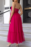 Elegant Formal Solid Frenulum Flounce With Bow Strapless Evening Dress Dresses