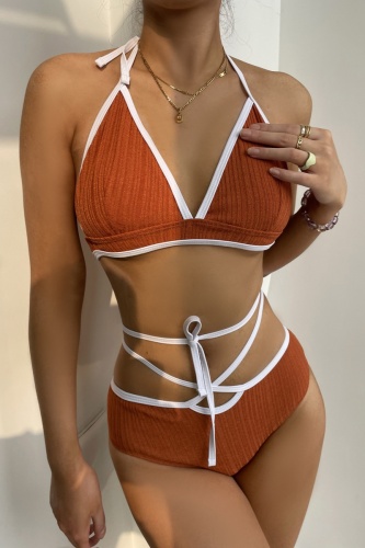 Sexy Solid Patchwork Frenulum Backless Swimwears (Without Paddings)