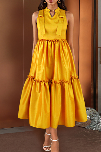 Casual Solid Patchwork V Neck A Line Plus Size Dresses