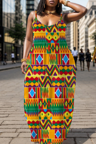 Sexy Casual Print Backless Spaghetti Strap Long Dress Dresses