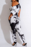 Casual Street Daily Simplicity Mixed Printing Printing Contrast Boat Neck Regular Jumpsuits