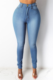 Casual Solid Basic High Waist Skinny Denim Jeans