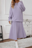 Elegant Solid O Neck Long Sleeve Two Pieces