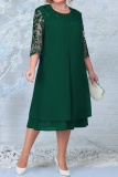 Casual Solid Embroidered Patchwork O Neck A Line Plus Size Dresses