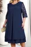 Casual Solid Embroidered Patchwork O Neck A Line Plus Size Dresses