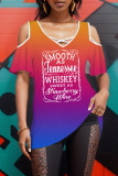 Casual Print Hollowed Out V Neck T-Shirts