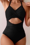 Sexy Solid Bandage Hollowed Out Backless Contrast Swimwears (With Paddings)