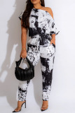 Casual Street Daily Simplicity Mixed Printing Printing Contrast Boat Neck Regular Jumpsuits