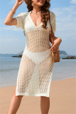 Sexy Solid Hollowed Out See-through Slit Swimwears Cover Up