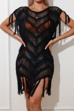 Sexy Casual Solid Tassel See-through Swimwears Cover Up