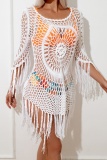 Sexy Solid Tassel Hollowed Out See-through Swimwears Cover Up