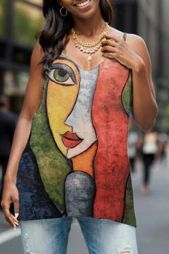Casual Print Basic Spaghetti Strap Tops