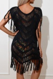 Sexy Casual Solid Tassel See-through Swimwears Cover Up