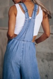 Casual Solid Backless Square Collar Regular Denim Jumpsuits (Without Vest)