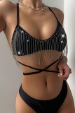 Sexy Solid Tassel Bandage Patchwork Backless Swimwears (With Paddings)