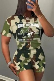 Casual Camouflage Print Basic O Neck Short Sleeve Two Pieces