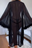 Sexy Solid Patchwork Frenulum See-through Feathers Lingerie