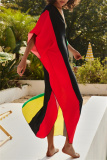 Rainbow Colorblock Slit Contrast Swimwears Long Dresses Cover Ups Beach