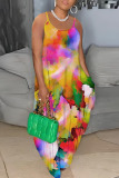 Rainbow Color Sexy Suspender  Long Maxi Dress