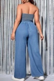 Sexy Casual Solid Patchwork Backless Spaghetti Strap Plus Size Jumpsuits