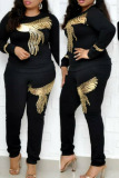 Casual Solid Sequins Patchwork O Neck Long Sleeve Two Pieces