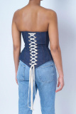 Sexy Solid Patchwork Backless Contrast Strapless Tops