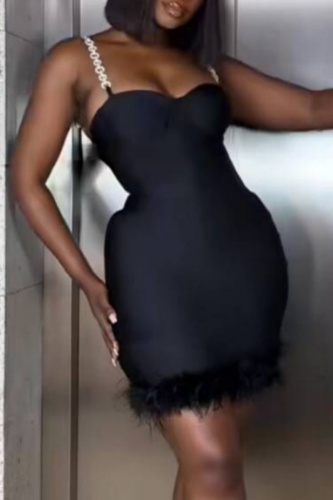 Sexy Party Solid Patchwork Backless Spaghetti Strap Wrapped Skirt Dresses