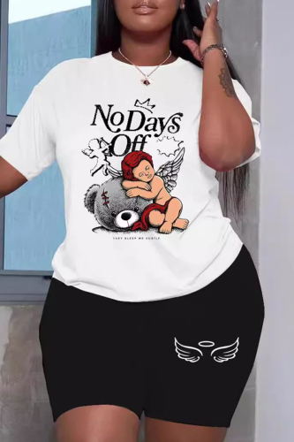 Casual Print Patchwork O Neck Short Sleeve Two Pieces